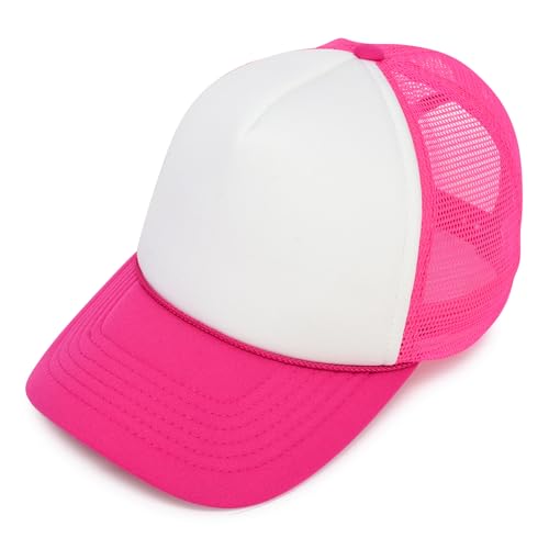 DALIX Two Tone Trucker Hat Summer Mesh Cap with Adjustable Snapback Strap - color: Hot Pink, size: One Size