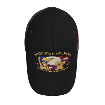 American Flag Baseball Caps Embroiderred USA Flag Patriotic Dad Hat Adjustable Trucker Hats for Men Women - color: Usa 250th Anniversary -Black