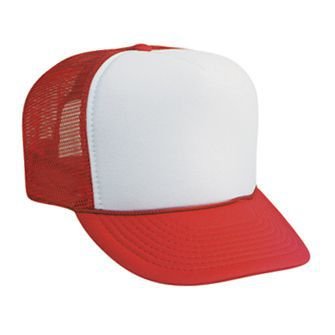 OTTO Polyester Foam Front 5 Panel High Crown Mesh Back Trucker Hat - color: Red/Wht/Red