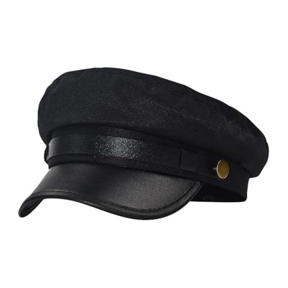 GSHLLO Black Chauffeur Hat Flat Taxi Driver Hat Festival Costume Hat Mens Fiddler Cap Fisherman Sailor Hat Fancy Dress Cap