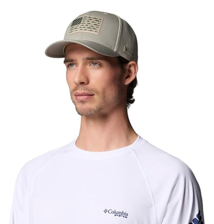 Columbia Unisex PFG Logo Mesh Ball Cap - color: Grey Green/Fossil/Us Fish Flag, size: Small-Medium