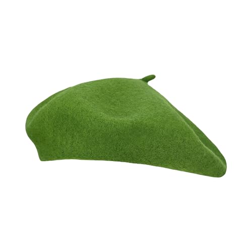 Gllutt Women Wool Beret Hat French Style Solid Color - color: Leaf Green