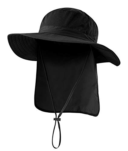 Home Prefer Outdoor UPF50+ Mesh Sun Hat Wide Brim Fishing Hat with Neck Flap Sun Hat for Men Women - color: Black