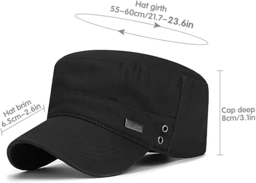 Men's Military Cadet Hat Flat Top Newsboy Cap - color: Black