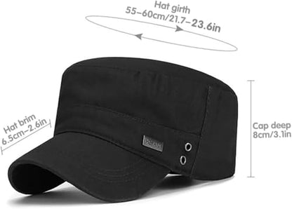 Men's Military Cadet Hat Flat Top Newsboy Cap - color: Black