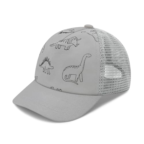 Sarfel Baby Baseball Cap Toddler Baseball Hat with Mesh Infant Ball Cap Toddler Trucker Hat Baby Snapback Hat Kids Cap UPF50+ - color: Dinosaurs Light Grey With Mesh, size: 0-12 Months