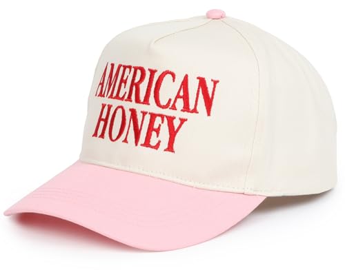 D&Y Retro 2-Tone Canvas Baseball Cap for Women - Funny Embroidered Distressed Snapback, Adjustable Cotton Dad Hat - color: American Honey-pink