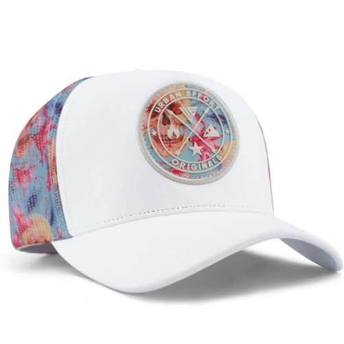 Urban Effort Trucker Hat for Men & Women, Mesh Back Baseball Cap, 5 Panel - color: White + Pink Skull, style: Mesh Back