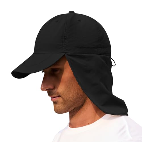 American Trends Mens Sun Hat with Neck Flap, UV Protection Outdoor Flap Hat, Packable Soft Fishing Hiking Gardening Hat - color: Black