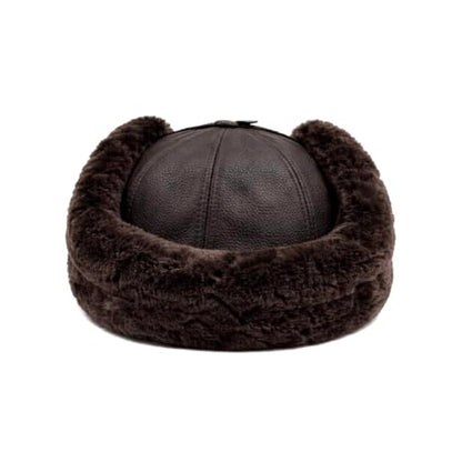 Handmade Sheepskin Leather Trapper Hat – Aviator Cap with Fur Lined Ear Flaps, Shearling Russian Ushanka Winter Hat - color: Brown, size: 3X-Large