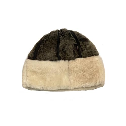Lukkizara Winter Leather Hat Shearling Sheepskin Fur Beanie Hat - color: Cognac, size: Small