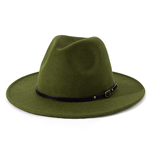 Lisianthus Women Belt Buckle Fedora Hat - color: Olive-green