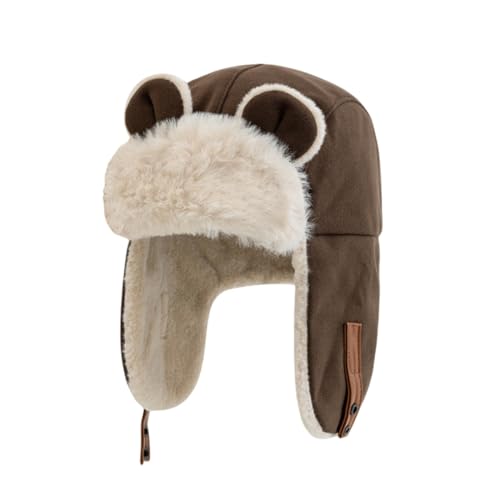 Kids Winter Trapper Hat Windproof Ushanka Aviator Hat Sherpa Fleece Lined Ski Cap for Boys Girls 2T-6T - color: Coffee