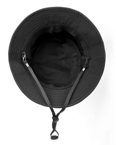 Zylioo XL XXL Bucket Hat for Big Heads, Quick Dry Travel Sun Hat with Strap - color: Black, size: Large-X-Large