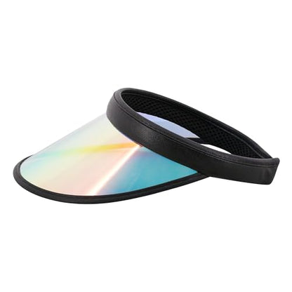 Giovacker Womens Mens PVC Clear Colorful Sun Visor Hats - color: Shiny Iridescence Black