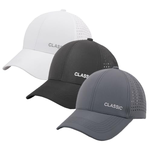 Cmonie 3Pcs Quick Dry Baseball Hat Breathable Sport Cap - color: 3pcs-black&white&gray-d