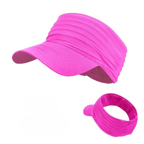 Visor Hats for Women Men Beach Sun UV Protection Wide Brim Lightweight with Ponytail - color: Rose
