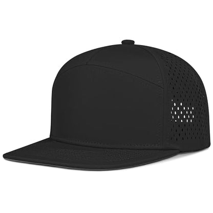 4 Inclusive Sizes Performance Flat Brim Trucker Hat Men Women, 7 Panel Snapback Running - color: 61.black
