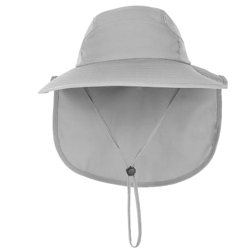 Connectyle UPF 50+ Sun Hat with Neck Flap Wide Brim Bucket Hats Breathable Fishing Hiking Gardening Safari Hat for Men Women - color: Light Grey