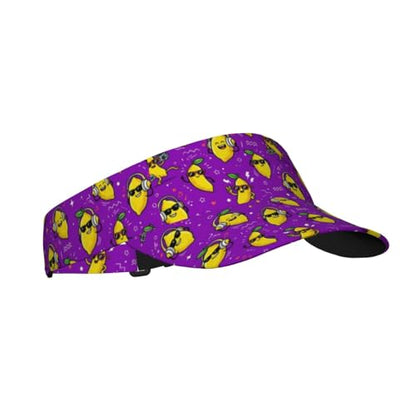 Unisex Sports Sun Visor Hats Adjustable Lightweight Packable Printed Empty Top Cap for Running Pickleball Golf Tennis - color: Funny Sunglasses Lemon