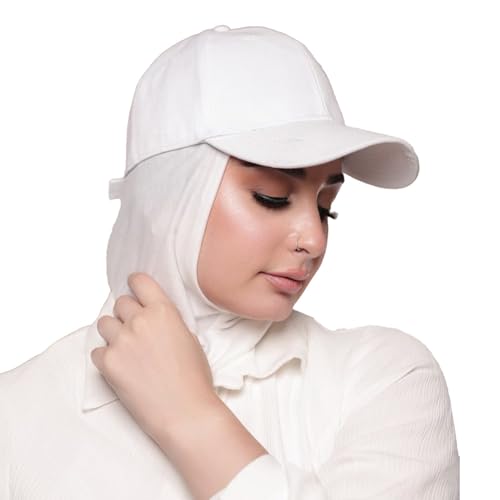 One-Piece Hijab Baseball Cap for Women Quick Dry Sun Hat Outdoor Headscarf - color: White