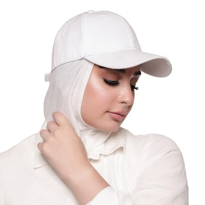 One-Piece Hijab Baseball Cap for Women Quick Dry Sun Hat Outdoor Headscarf - color: White