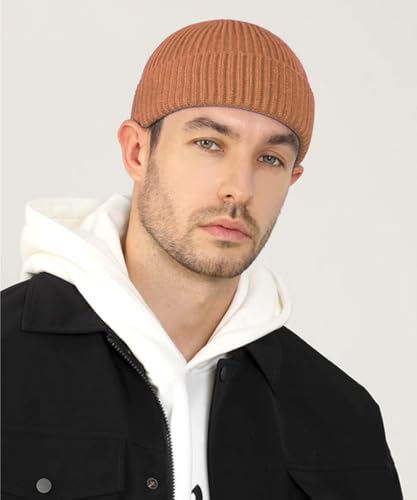 Heniho Wool Fleece Lined Fisherman Beanie for Men, Winter Warm Hats Cuffed Knit Watch Cap Trawler Hat - color: 1pack - Camel