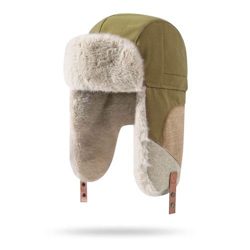 Croogo Cold Weather Eskimo Hats Trapper Hat Winter Thick Furry Ushanka Russian Hat Windproof Ski Trooper Hat with Ear Flap - color: Pl20-green