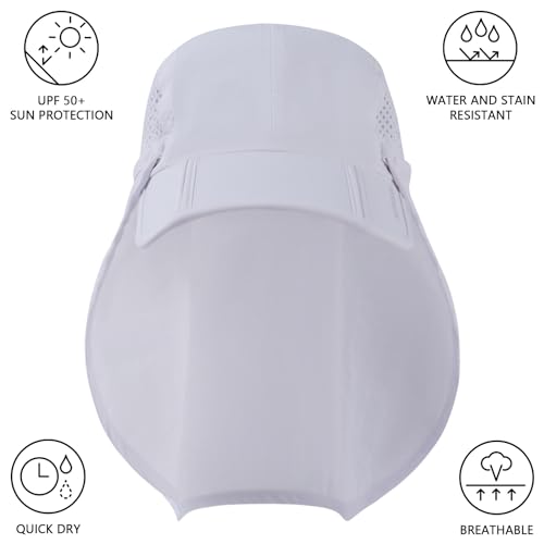 BASSDASH UPF 50+ Fishing Hat, Baseball Cap with Removable Neck Flap - color: White With Foldable Brim