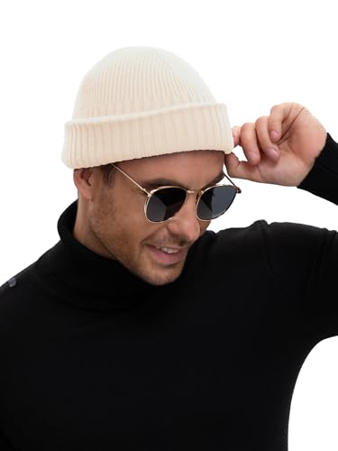 Wool Short Fisherman Beanie for Men Women Double Cuffed Skull Caps - color: 1pcs-beige