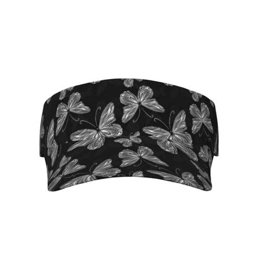 Sports Sun Visor Hats-Adjustable Visor Cap-for Women and Men-for Running, Tennis, Golf - color: Black and White Butterfly
