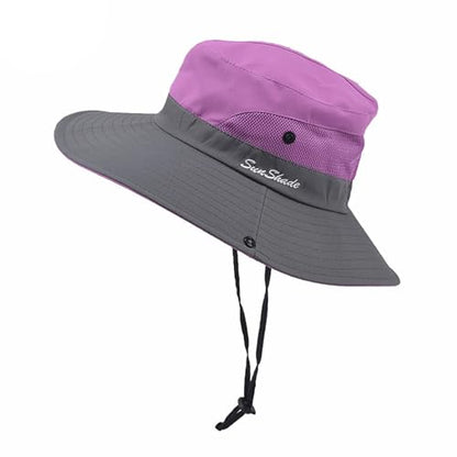 Outdoors Tribe Foldable Sun Hat for Women, Beach Foldable Mesh Fishing Cap, Wide Brim Ponytail Sun Hat - color: Purple