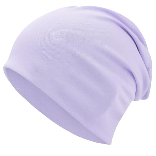 ROYBENS 100% Cotton T-Shirt Beanie for Women Men Slouchy Soft Skull Cap - color: 1pcs-light Purple