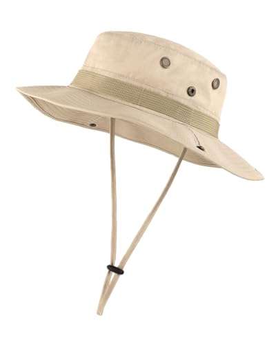 XXL Boonie Sun Hat for Big Heads, Military Tactical Safari Hat with Chin Strap, Outdoor Hat for Fishing, Hiking, Hunting - color: Light Khaki, size: XX-Large-3X-Large