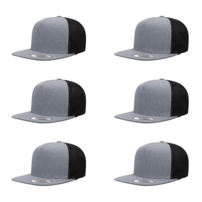 Yupoong 5-Panel YP Classic Trucker Cap | High Profile Flat Visor Snapback - color: Heather/Black