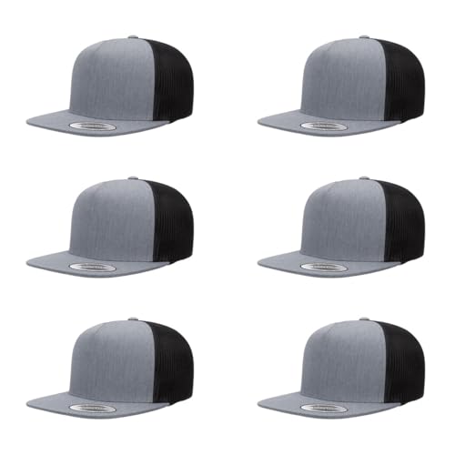 Yupoong 5-Panel YP Classic Trucker Cap | High Profile Flat Visor Snapback - color: Heather/Black