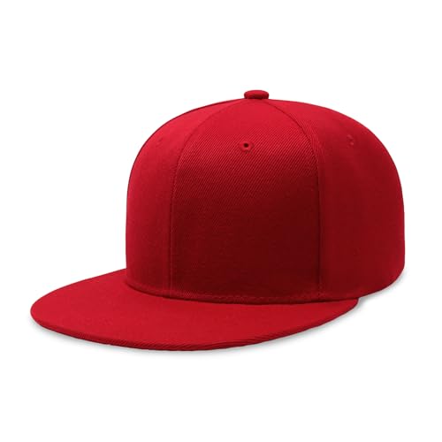 CHOK.LIDS Classic Snapback Flat Bill Hat Blank Adjustable Baseball Cap - color: Red.