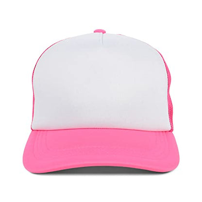 Lids Blank Basic Foam Trucker Adjustable Snapback Hat - color: White/Neon Pink