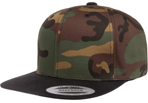 YP Classics 6089 Wool-Blended 6 Panel High Profile Flatbill Snapback Cap - color: Camo/Black