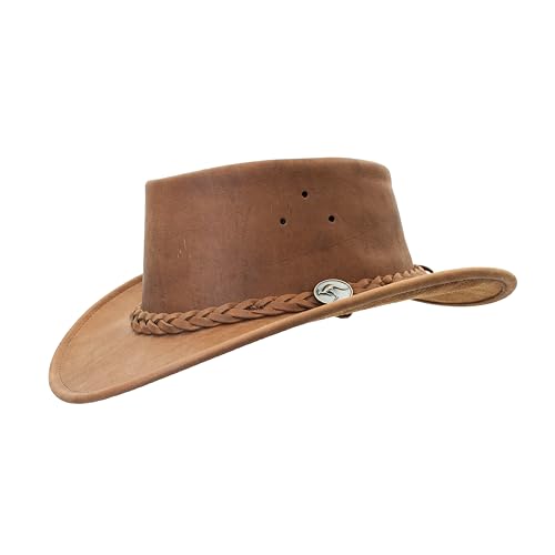 1035 Full Grain - Australian Cattle Leather Cowboy Hat - Foldable, Lightweight, Durable, Water Resistant - color: Tan, size: Large