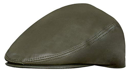 Men's Real Soft Leather Ivy Beret Newsboy Gatsby Golf Cabbie Flat Cap Hats - color: Olive, size: XX-Large