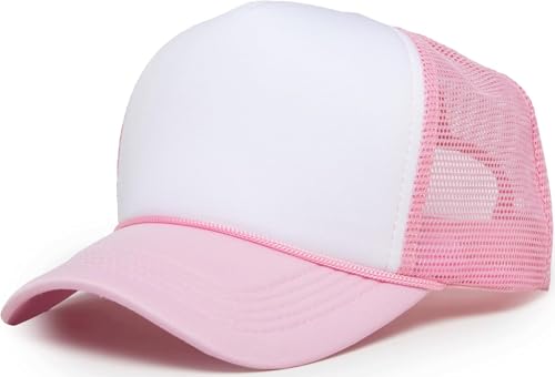 Funky Junque Blank Mesh Foam Lightweight Snapback Trucker Hat - color: White/Light Pink