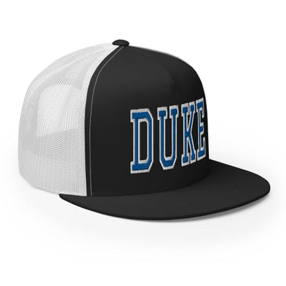 NG Duke Flat Bill Embroidered Trucker Hat High Crown Adjustable Cap - color: Black/ White