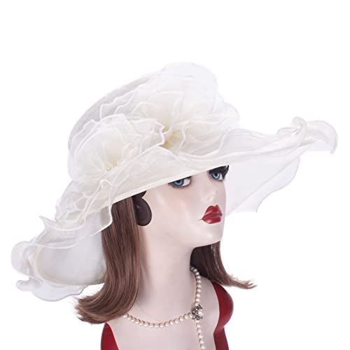 Lawliet Womens Dressy Wide Brim Church Wedding Occasion Sun Hat A613 - color: Ivory
