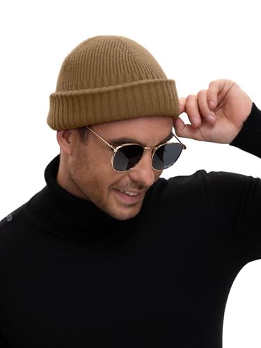 Wool Short Fisherman Beanie for Men Women Double Cuffed Skull Caps - color: 1pcs-light Coffee