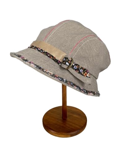 Women Denim Bucket Hat Brim with Floral Foldable Versatile Cap - color: Khaki