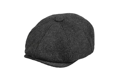 8 Panel Wool Blend Newsboy Cap – Classic Tweed & Herringbone Baker Boy Hat for Men & Women - color: Black Herringbone, size: 3X-Large