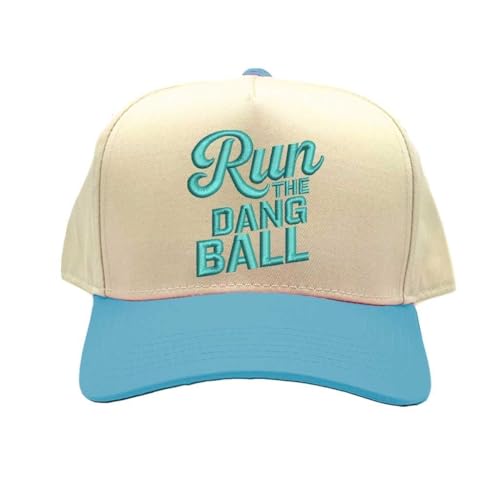 Run The Dang Ball Two Tone Baseball Hat Adjustable Baseball Cap for Streetwear, Tailgates, Rodeos & Festival Fashion - color: Natural Aqua