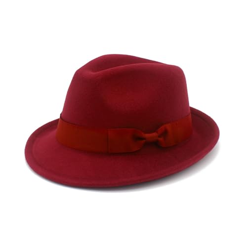 Fedora Hats for Men Women 1920s Short Brim Felt Trilby Hat - color: Wine Red
