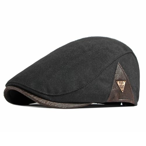 meioro Men's Cotton Newsboy Hat Adjustable Tweed Flat Cap for Men - color: Black